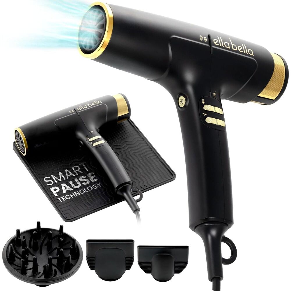 NEW Ionic Hair Blow Dryer w Smart Sensor Mat AUTO-PAUSE Frizz Control Diffuser